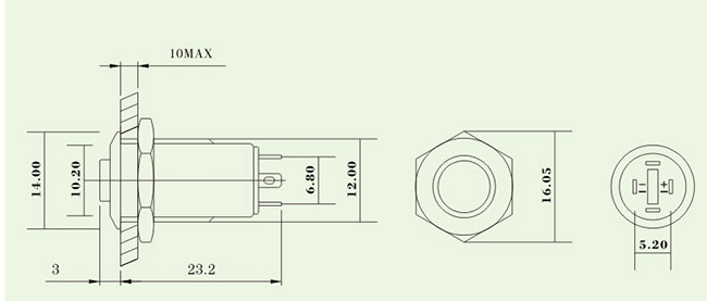 κουμπί ώθησης μετάλλων των οδηγήσεων 12V 36V 12mm, φωτισμένος στιγμιαίος διακόπτης κουμπιών ώθησης